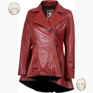 Real Lambskin Leather Jacket Women Peplum Aviator Style Outerwear